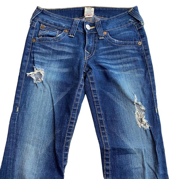 Y2K True Religion Women's Size 27x34 Joey Flare Jeans Low Rise Denim Distressed - Picture 2 of 12